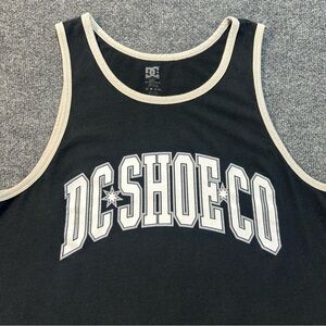 DC Black Tank Top with White Logo and Cream Trim